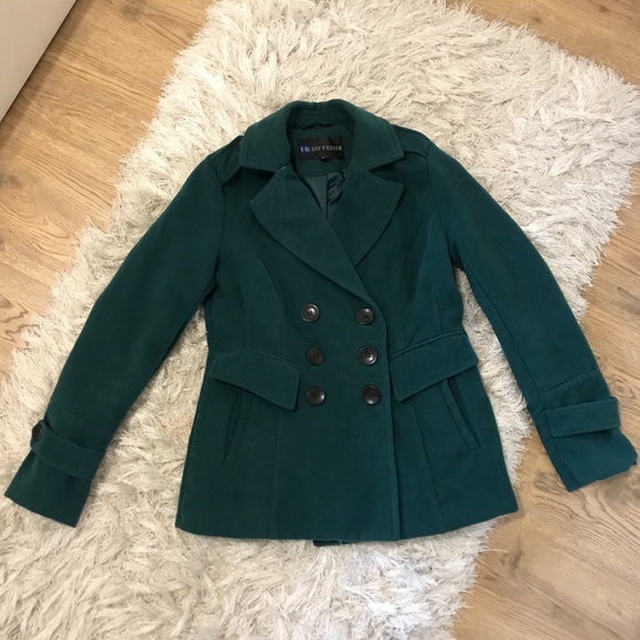 Xs dark forest hunter emerald green IB Diffusion peacoat pea coat trenchcoat - Picture 8 of 10